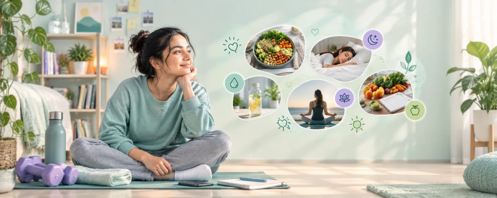 Healthy lifestyle priorities including nutrition, sleep, mindfulness and movement